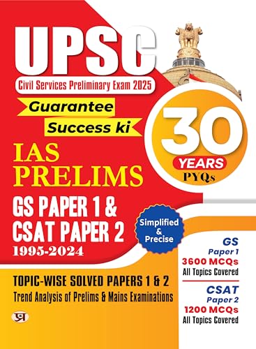 30 Years UPSC Prelims Civil Services Exam 2025 | IAS Prelims Topic-wise Solved Papers 1 & 2 (1995-2024) | General Studies & Aptitude (CSAT) MCQs | PYQs Previous Year Questions Bank Guide by Team Prabhat